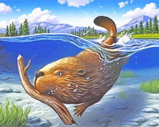 Beaver Swimming Underwater diamond painting