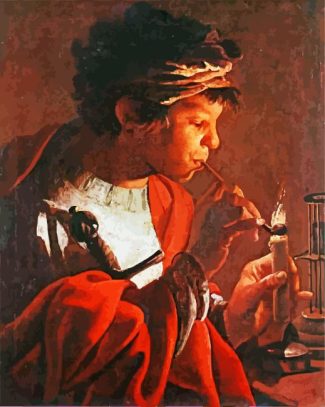 Boy Lighting a Pipe Hendrick ter Brugghen diamond paintiing