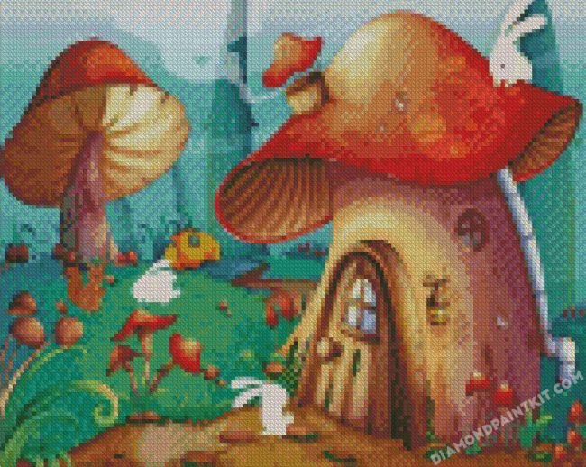 Cartoon Mushroom House diamond paintings