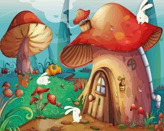 Cartoon Mushroom House diamond painting