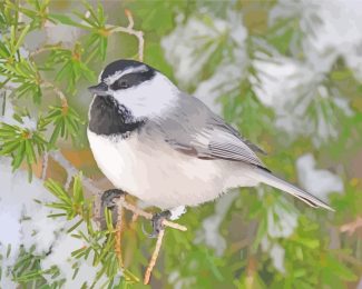 Chickadee Bird In Snow diamond painting