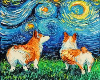 Corgi Dogs Starry Night diamond painting