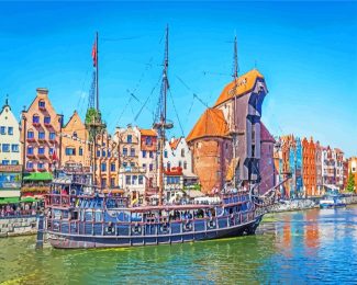 Gdańsk Poland Houses Castles Rivers Sailing diamond painting