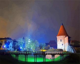 Kaunas Castle Lietuva at night diamond painting