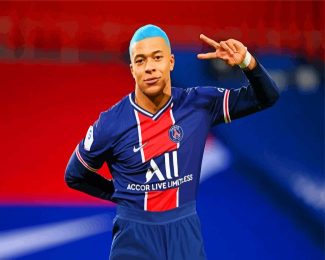 Kylian Mbappe with blue hair diamond paintings