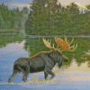 Moose In Lake diamond paintings