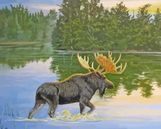 Moose In Lake diamond painting