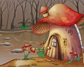 Mushroom Forest House diamond painting