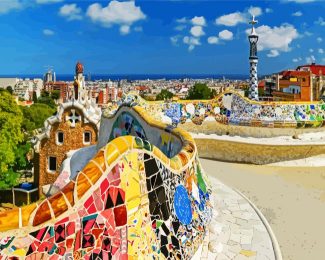 Park Güell gaudi building diamond painting