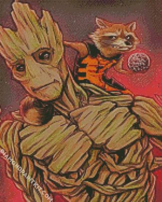 Rocket and Groot diamond paintings