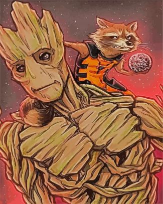 Rocket and Groot diamond painting