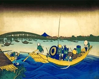 Viewing the Sunset over Ryōgoku Bridge by Hokusai diamond painting