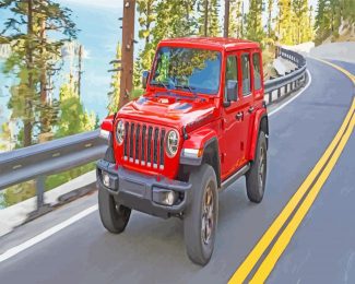 aesthetic red jeep car diamond painting