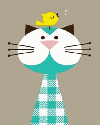 cute cat and yellow bird diamond painting