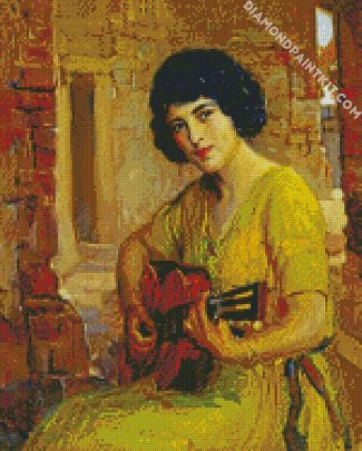 guitarist beautiful lady diamond paintings