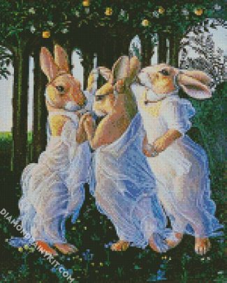 hares wearing white diamond paintings