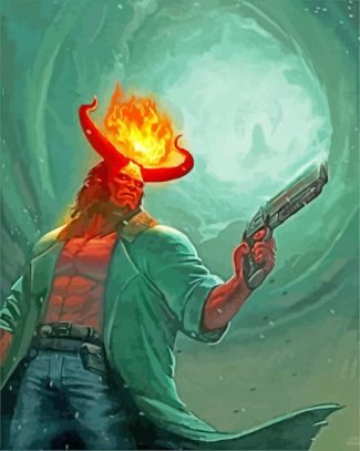 hellboy carrying a gun diamond paintiing