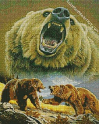 mad Grizzly bears diamond paintings