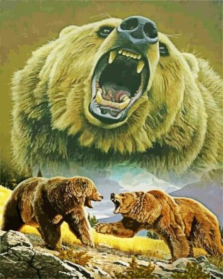 mad Grizzly bears diamond painting