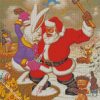 santa fighting with a big rabbit diamond paintings