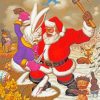 santa fighting with a big rabbit diamond painting