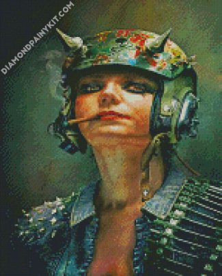 smoking girl with helmet diamond paintings