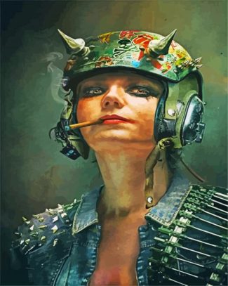 smoking girl with helmet diamond paintings