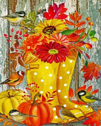 yellow boots and flowers birds diamond painting