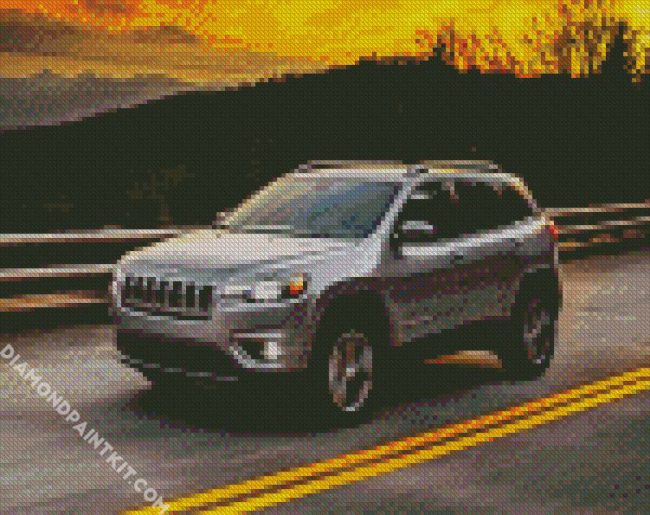 Grey Jeep Cherokee Sunset diamond painting