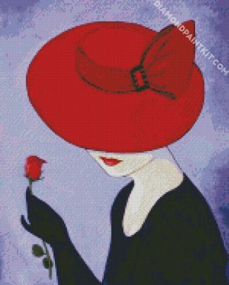 Lady In Red Hat diamond painting