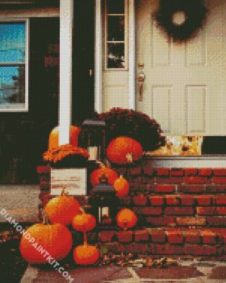 Pumpkins On Stairs diamond painting