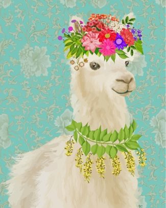 Alpaca With Flowers diamond painting