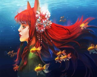 Anime Kitsune And Goldfish diamond painting