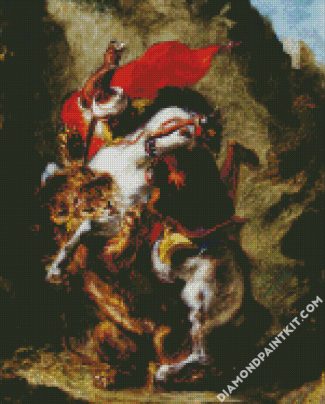 Arab Horseman Attacked By A Lion Delacroix Eugène diamond painting