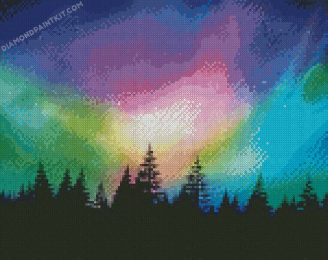 Aurora Trees Silhouette diamond paintings