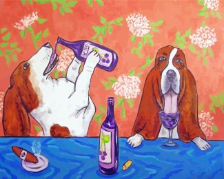 Basset dogs At Wine Bar diamond painting