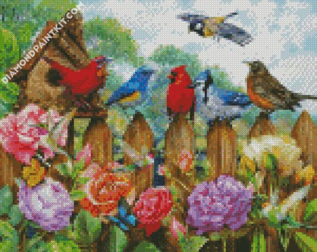 Birds On Fence diamond paintings