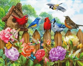 Birds On Fence diamond painting