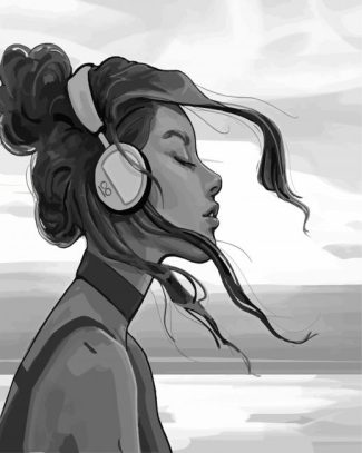 Black And White Girl White Headphones diamond painting