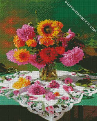 Blooming Dahlias Vase diamond painting