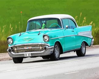 Blue Mint Chevrolet car diamond painting