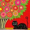 Cat And Flowers Folk Art diamond painting