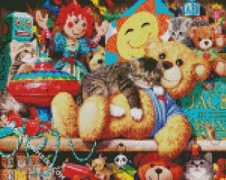 Cat On Teddy Bear diamond painting