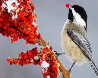 Chickadee Bird Eating diamond painting