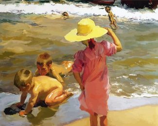 Children On Seashore Sorolla Art diamond painting