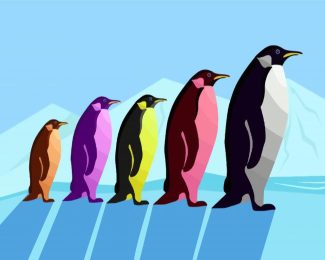 Colored Penguins diamond painting