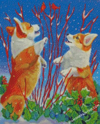 Corgi Dogs In Snow diamond paintings