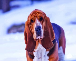 Cute Bloodhound In Snow diamond painting