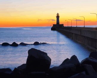 Duluth Harbor North Breakwater Light Silhouette Duluth diamond painting