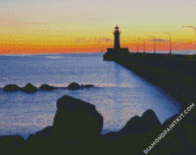 Duluth Harbor North Breakwater Light Silhouette Duluth diamond painting